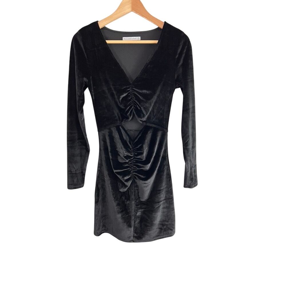 Abercrombie & Fitch Velvet Mini Dress Long Sleeve Front Cut Out Size XS